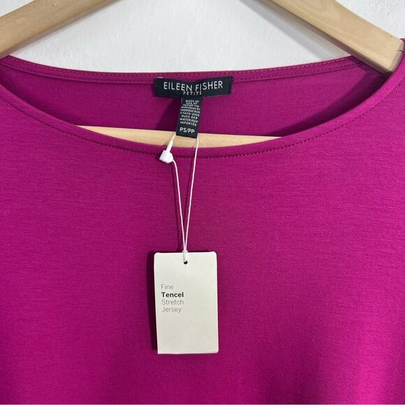 Eileen Fisher Magenta Fine Tencel Elbow Sleeve Ballet Neck Dress Size PS NWT - Picture 9 of 10